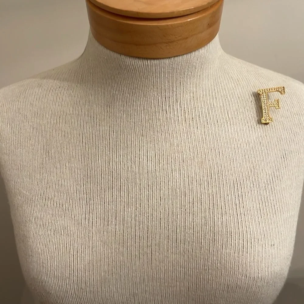 Anne Klein Gold-tone Rhinestone “F” Inital Pin - Picture 12 of 15